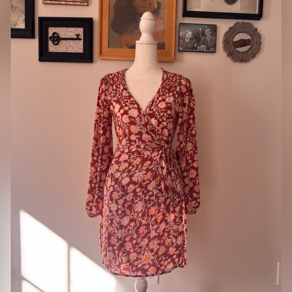 Billabong Red Floral Long Sleeve Dress